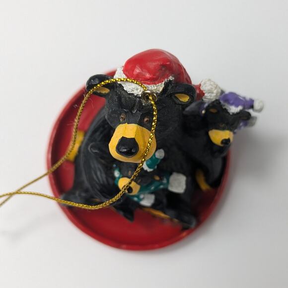 Big Sky Bear Christmas Ornament Carvers Fleming Red Sled Collectible Mom Cubs - Picture 5 of 8